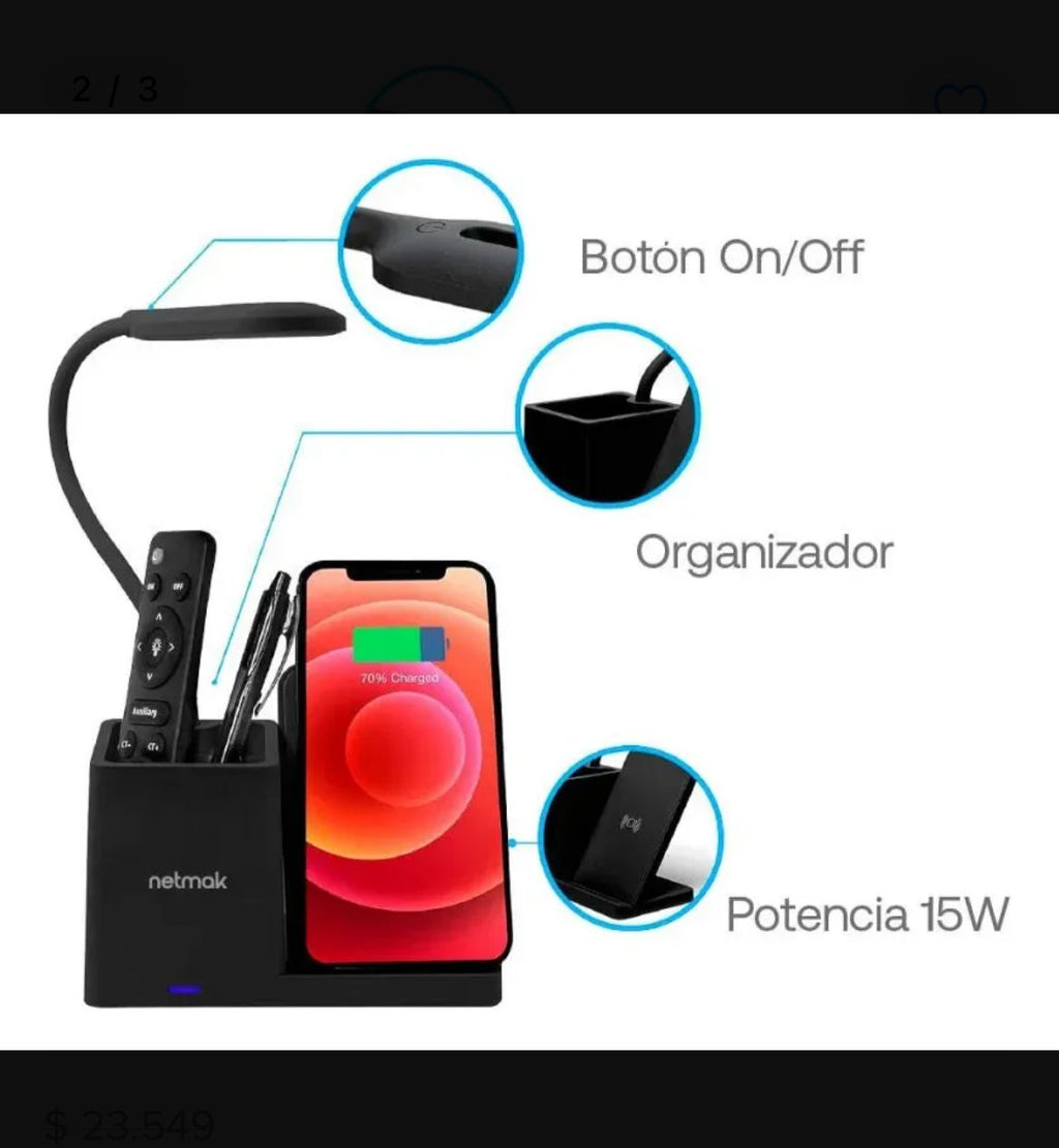 Lampara de escritorio - Cargador inalámbrico CI-15 Negro